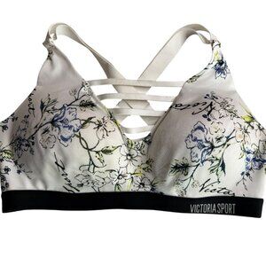 New NWT VICTORIA SPORT White Floral Sports Bra.  Sexy.  Medium Support Sz 36C